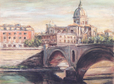 Pino Romanò: San Giovanni dei Fiorentini e il Tevere, 2002 olio su tela 60x80