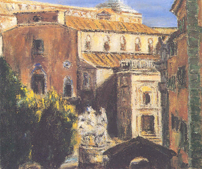 Pino Roman: LAracoeli e i Dioscuri 2001 Olio su tela cm 50x60