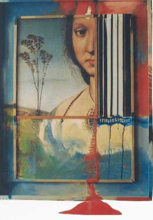 NICOLA MARIA SPAGNOLI: DIPINTI - L’arte è commercio? Tecnica mista su tela e legno 50x70 (1994)