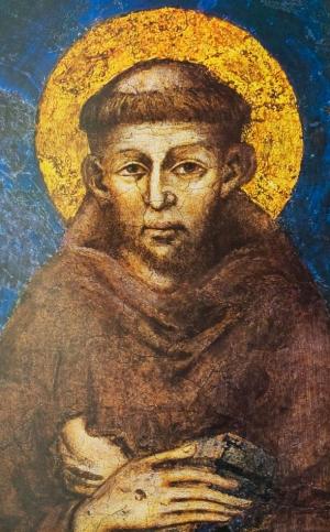 san francesco d'Assisi particolare di affresco di Cimabue