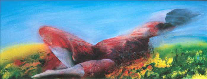 Il vento, 1997 olio su tavola, cm 100 X 40 Carlo Frisardi
