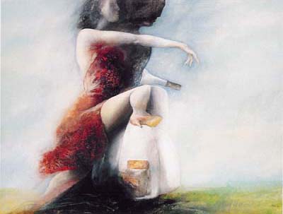 LA COPPIA IN VESPA, olio su tela, cm 100 X 130 Carlo Frisardi