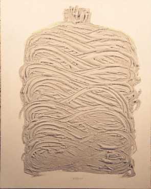 NICOLA MARIA SPAGNOLI: SCULTURE - Manfredonia - Museo Archeologico Nazionale Sez. Contemporanea Stele cemento su tela 80x100 (2001)